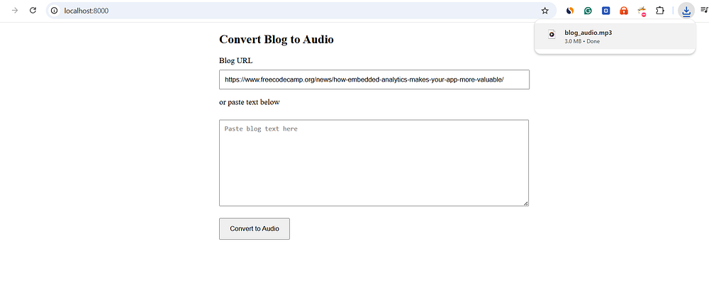 Blog to Audio Result