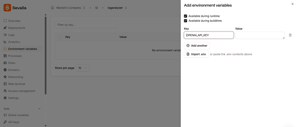 Add environment variables