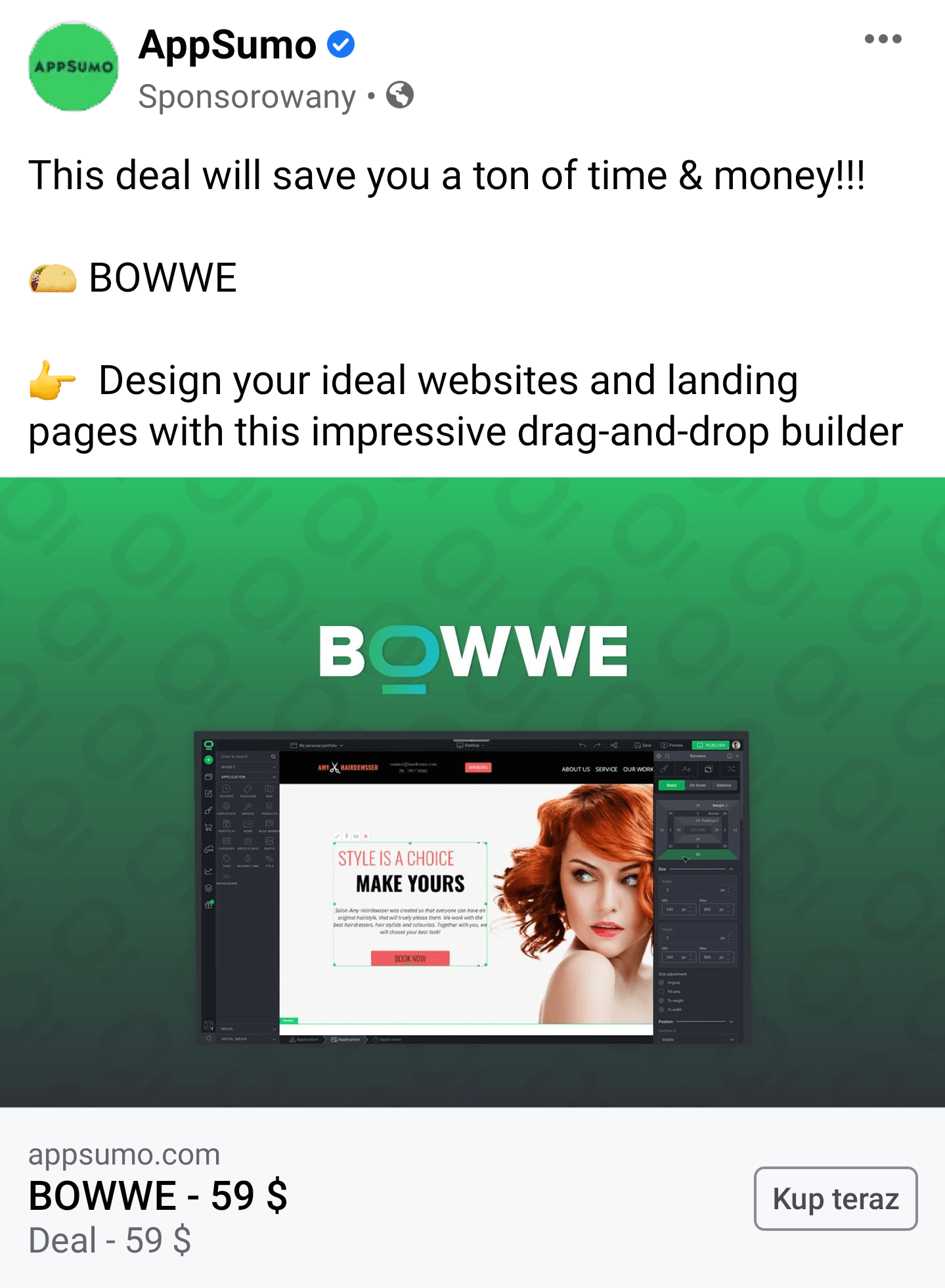Реклама AppSumo о BOWWE