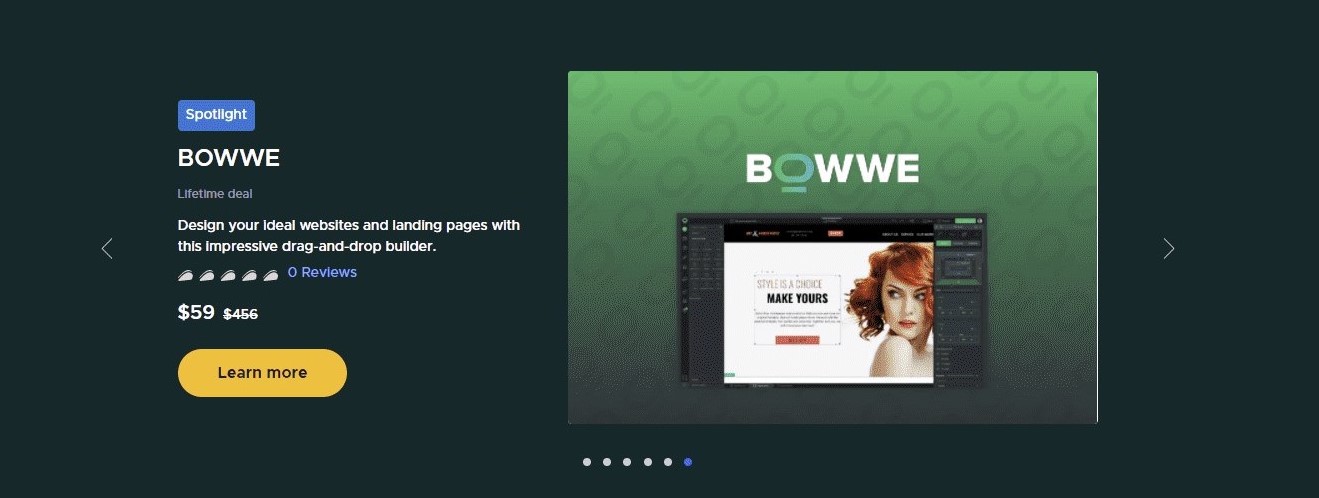 BOWWE на баннере на главной странице AppSumo