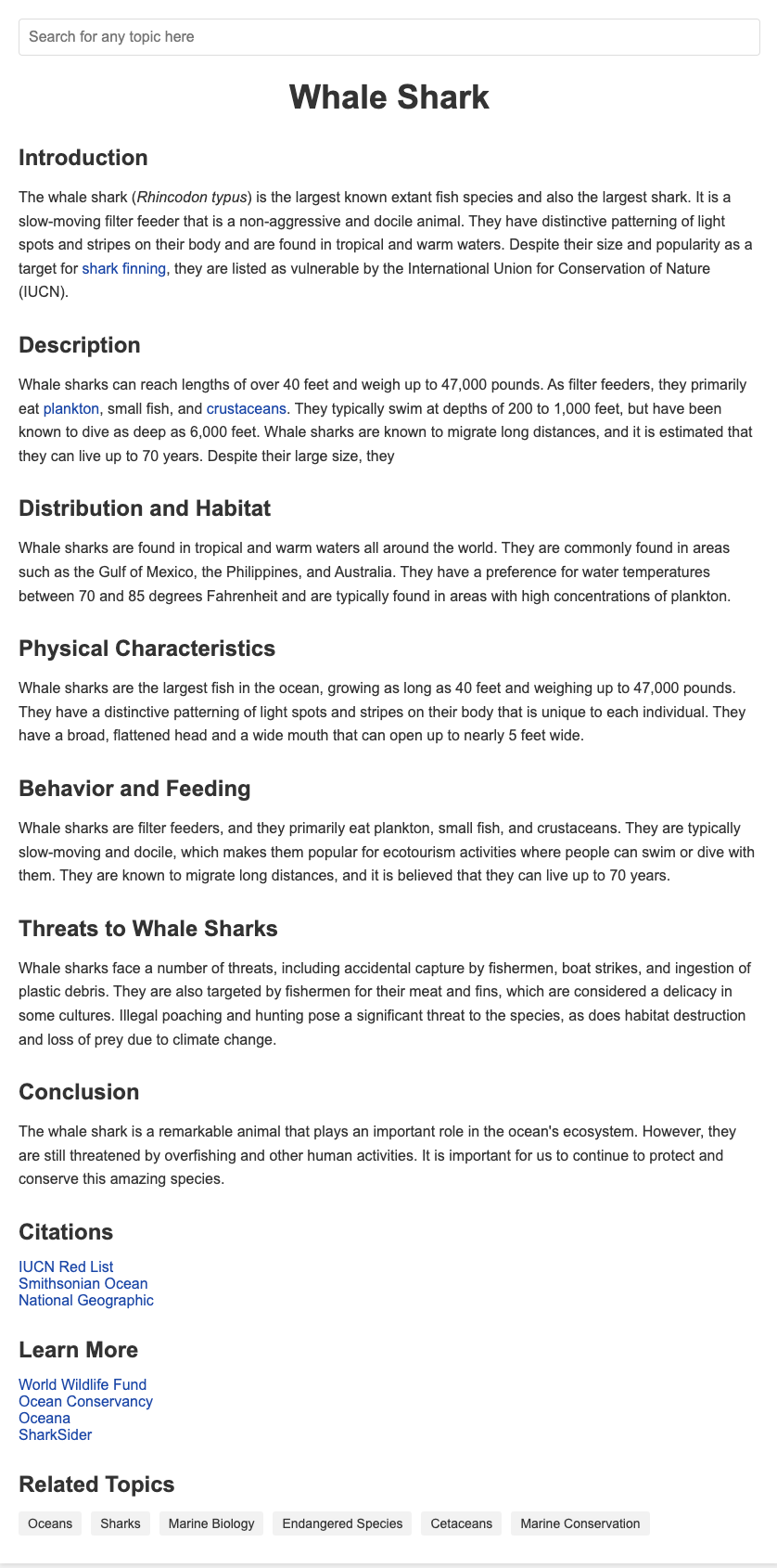 An example of what the generated content looks like when piped into a basic page