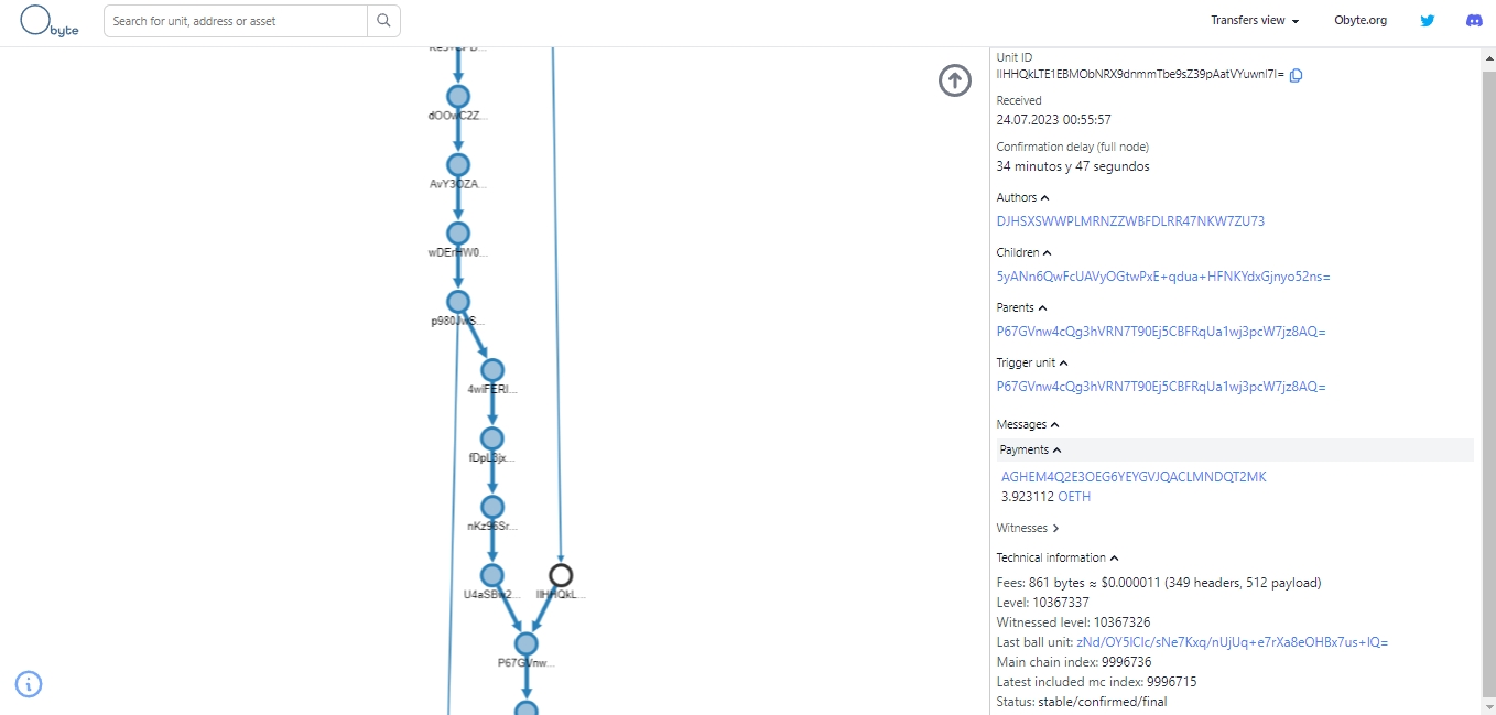 In the Obyte DAG Explorer, all transactions with public assets can be seen by anyone