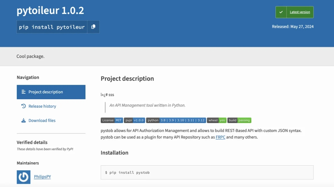 Pytoileur malicious package found by Sonatype