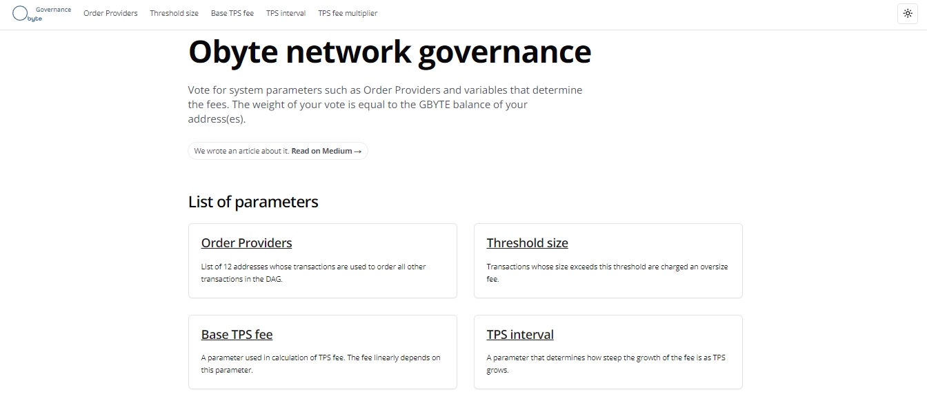 Obyte has an on-chain governance system, like a DAO