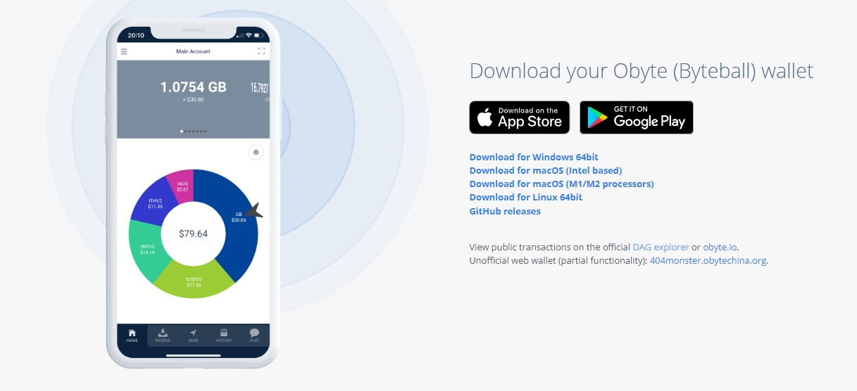 The Obyte Wallet works like any other mobile app, for instance.