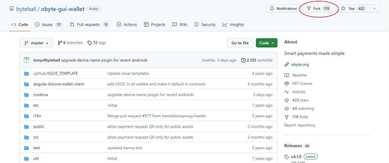 Obyte repository on GitHub