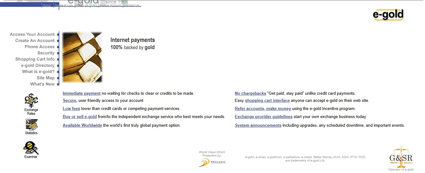 eGold Old Website via Internet Archive