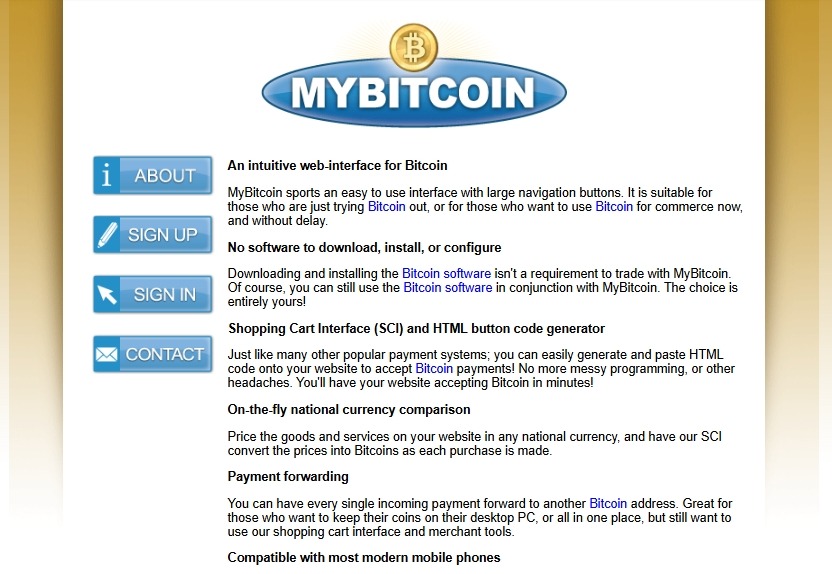 Old Website of MyBitcoin Wallet via Internet Archive