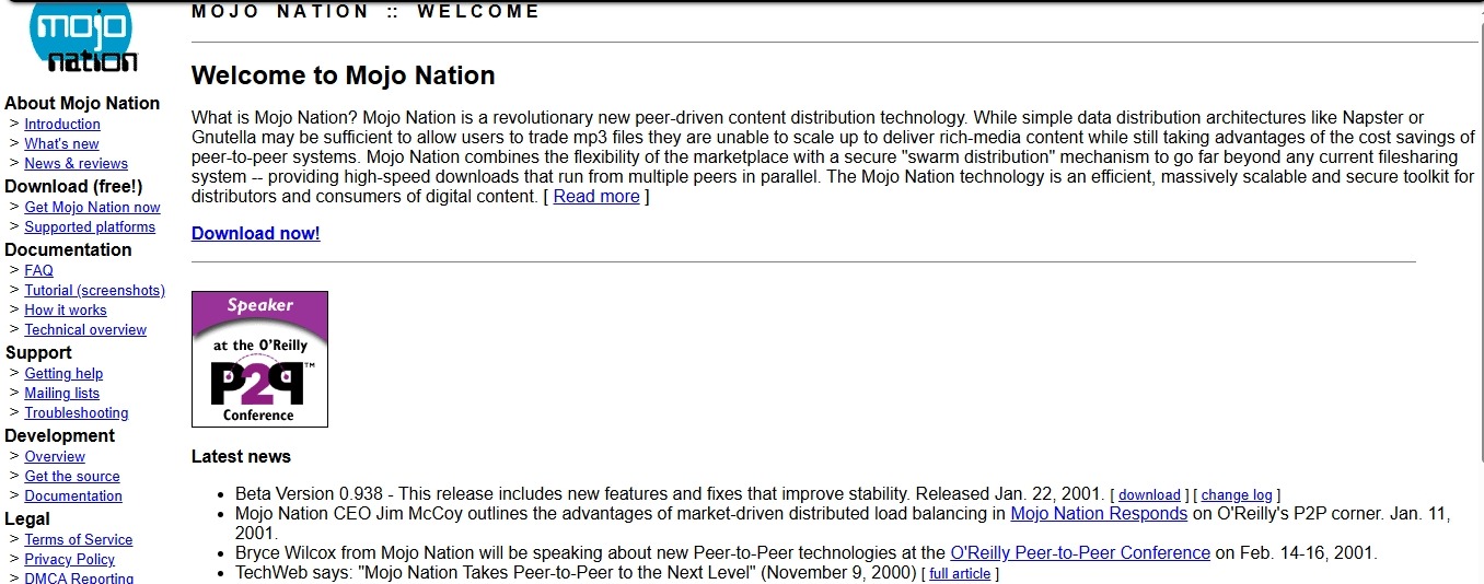 MojoNation old website. Image via Internet Archive