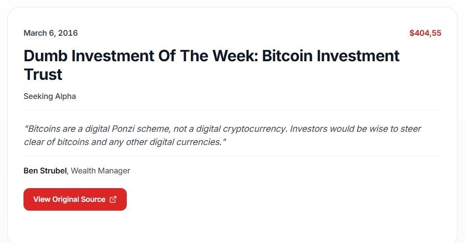 This headline didn't age well at all. That's why the original source was erased (Registry by Bitcoin Is Dead).