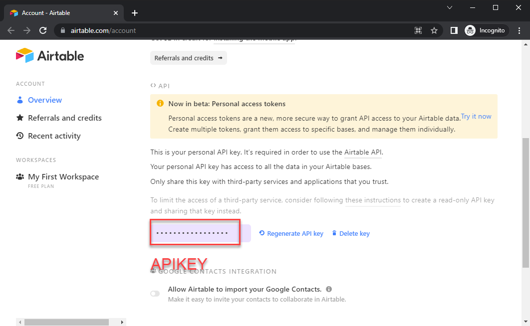 Where to get your Airtable API key