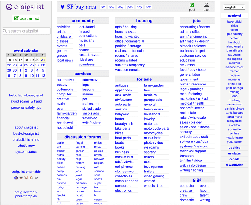 Old craigslist web UI. 