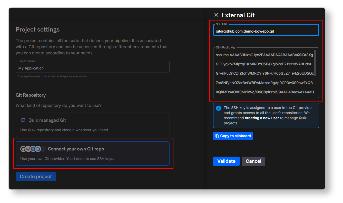 Connecting your own Git repo