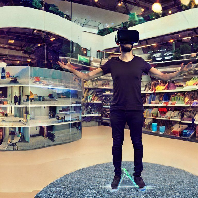 Image created via Stable Diffusion Web, via the prompt "live and breathe and do shopping in virtual reality". 