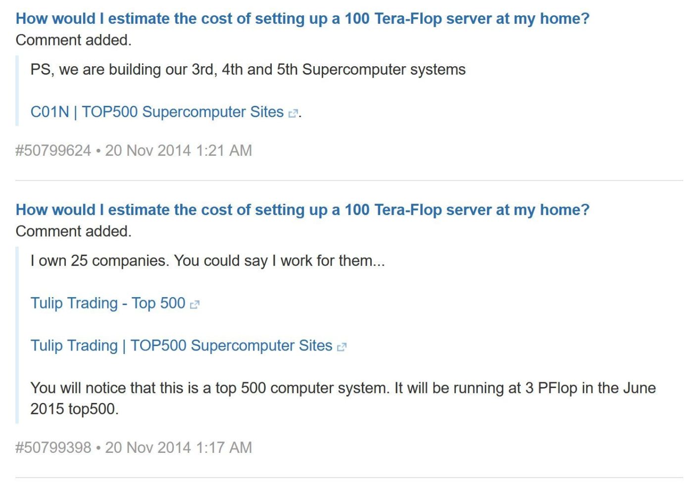 On Quora Craig Wright mentioned no less than 5 supercomputers on November 20, 2014.