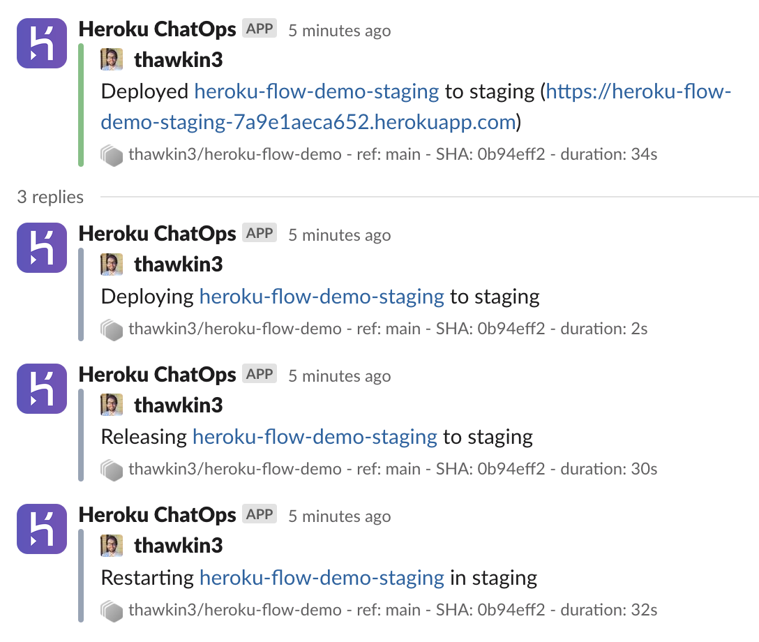 Slack messages are sent when deploying to staging