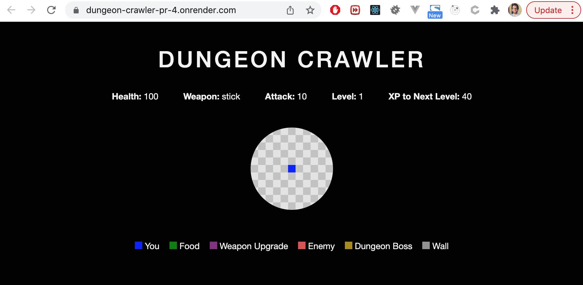 托管在 PR 审查应用程序上的 Dungeon crawler 应用程序