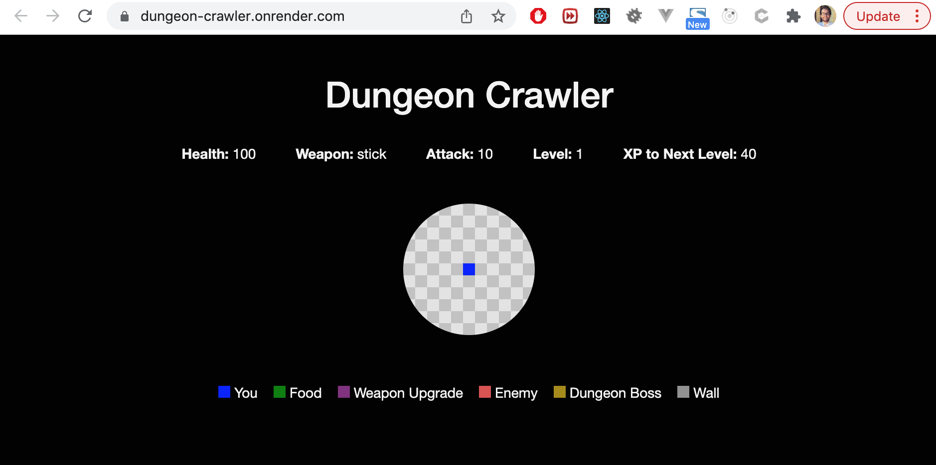 Dungeon crawler app hosted on Render