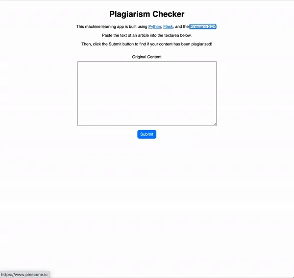 Plagiarism checker built with the Pinecone SDK