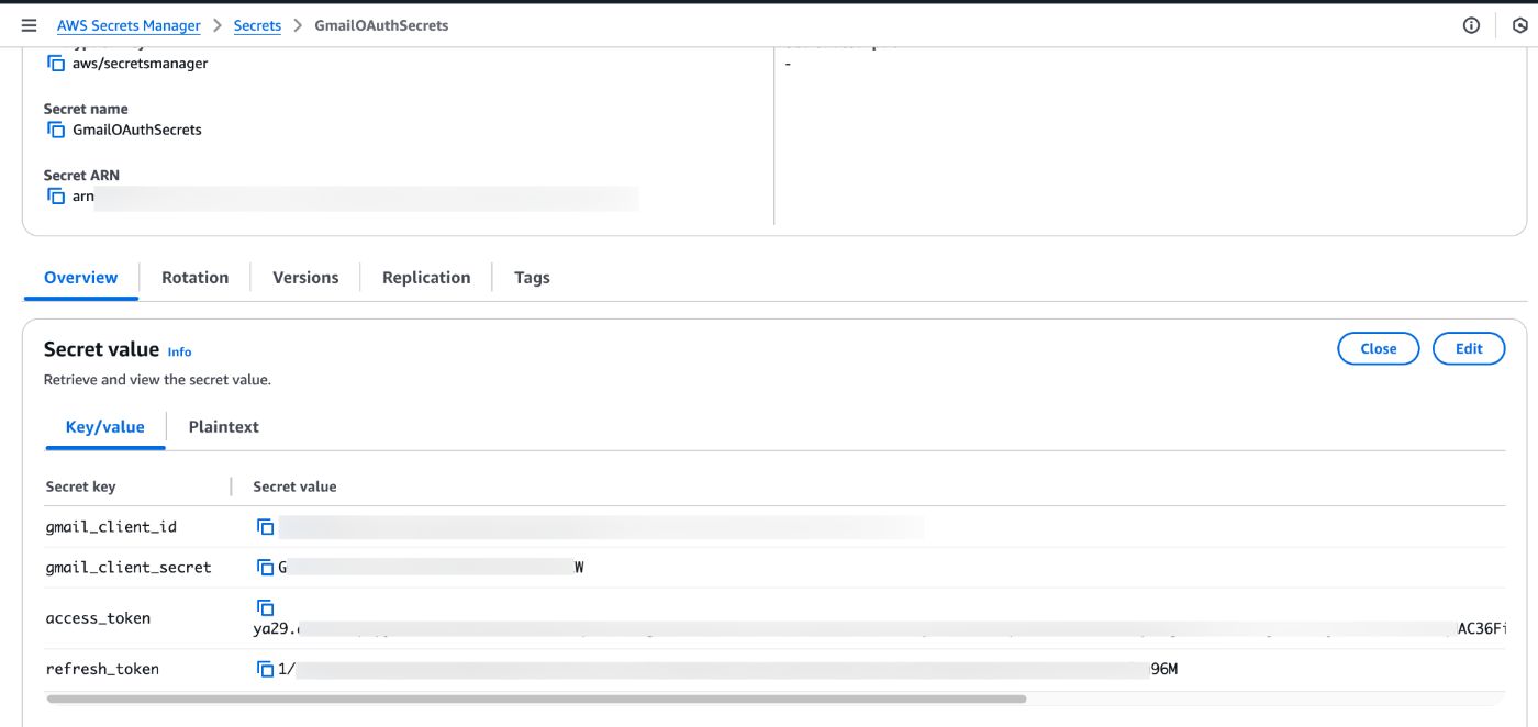 AWS Secret Manager to Store Gmail OAuth Credentials