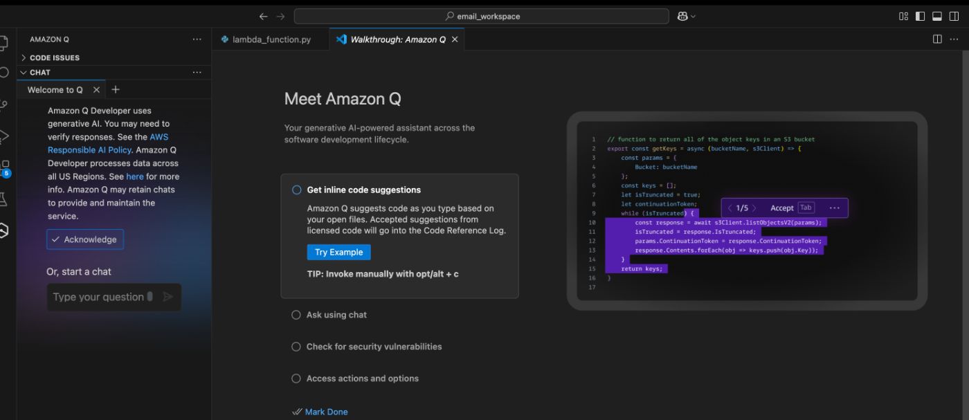 Authenticated AmazonQ in VS code