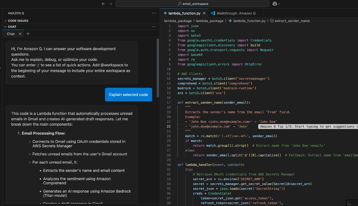 AmazonQ explaining the code