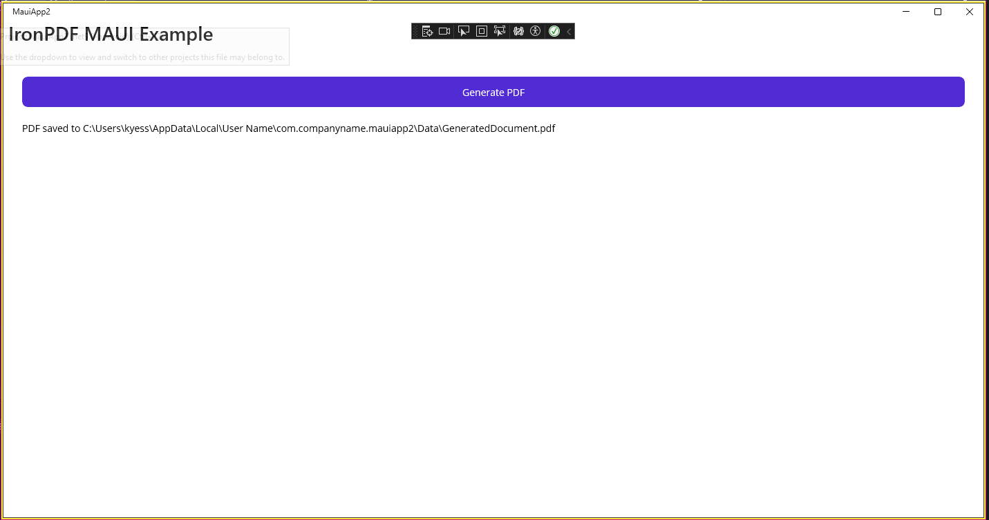 UI Output for IronPDF MAUI app