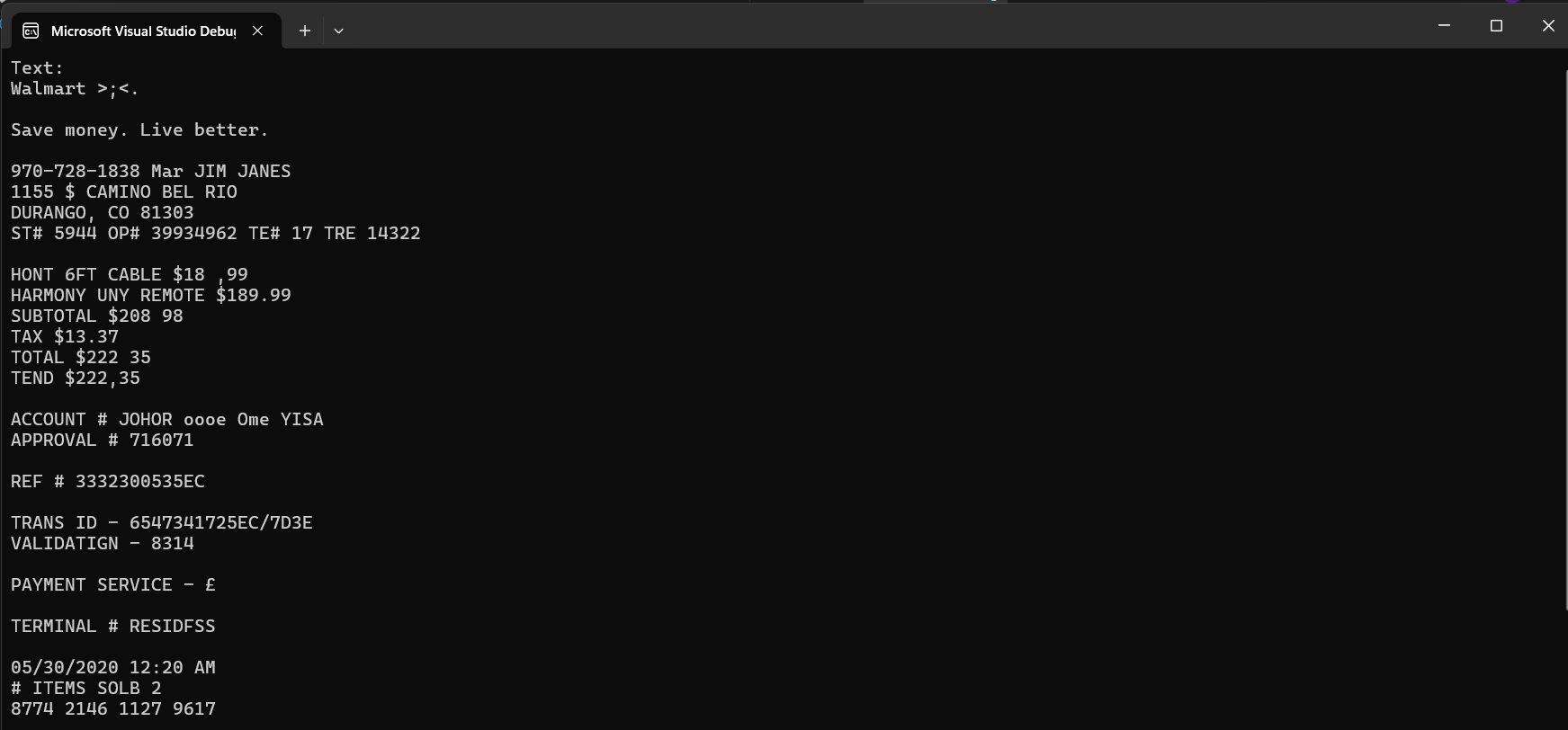 IronOCR Output