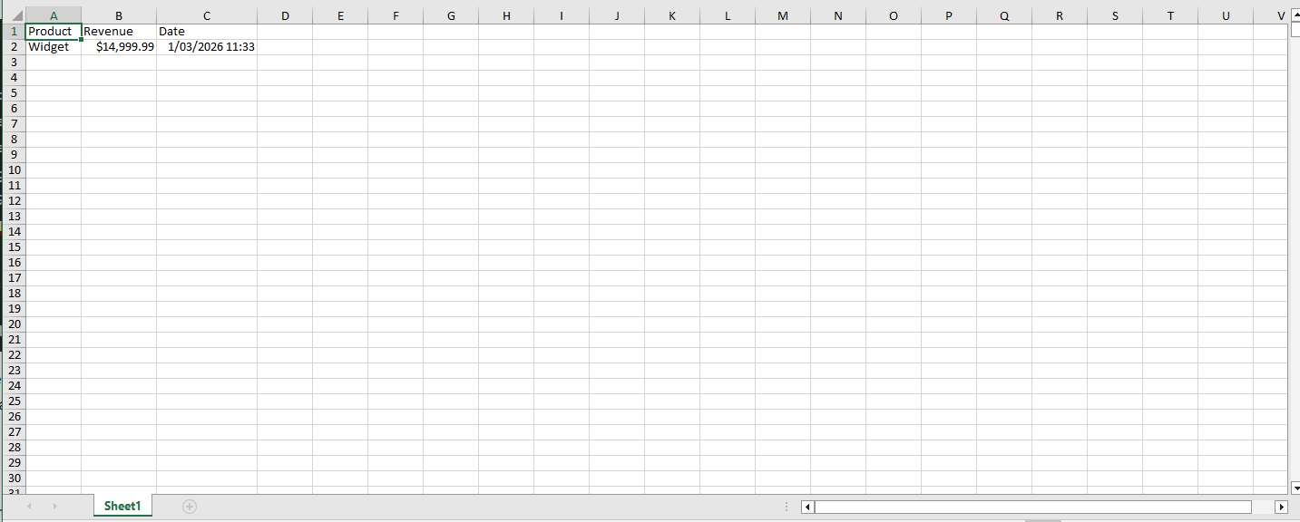 SpreadsheetGear output