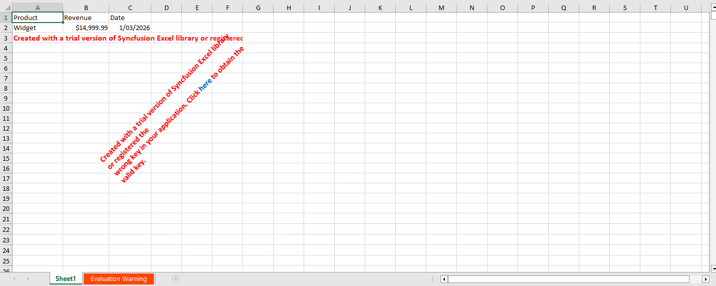 Syncfusion XlsIO output