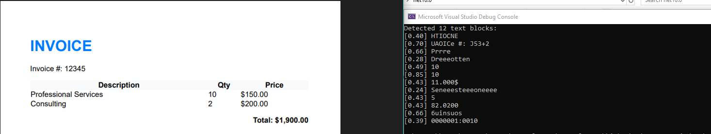 C# OCR PaddleOCR output