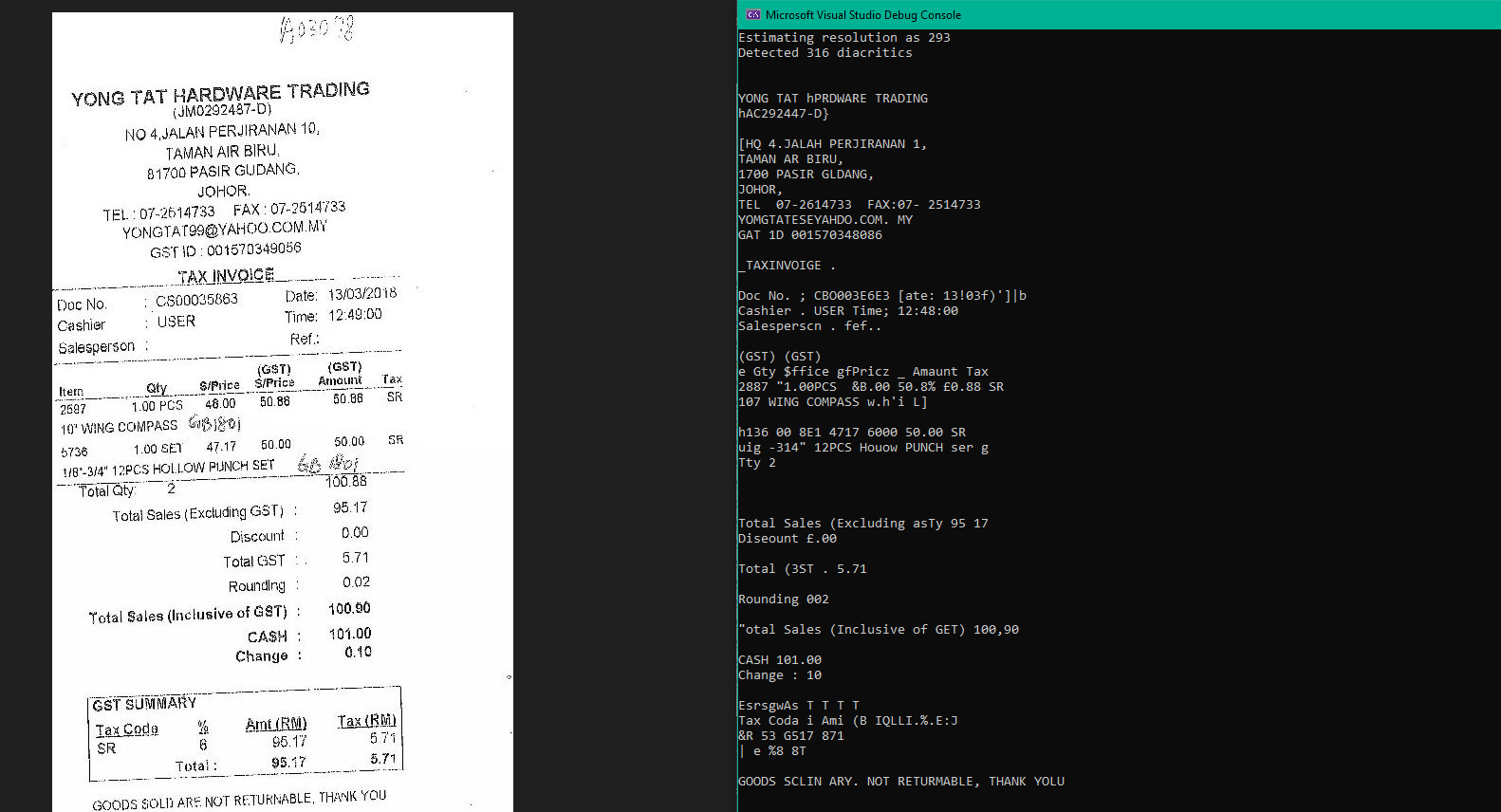 Tesseract and SixLabors.ImageSharp output