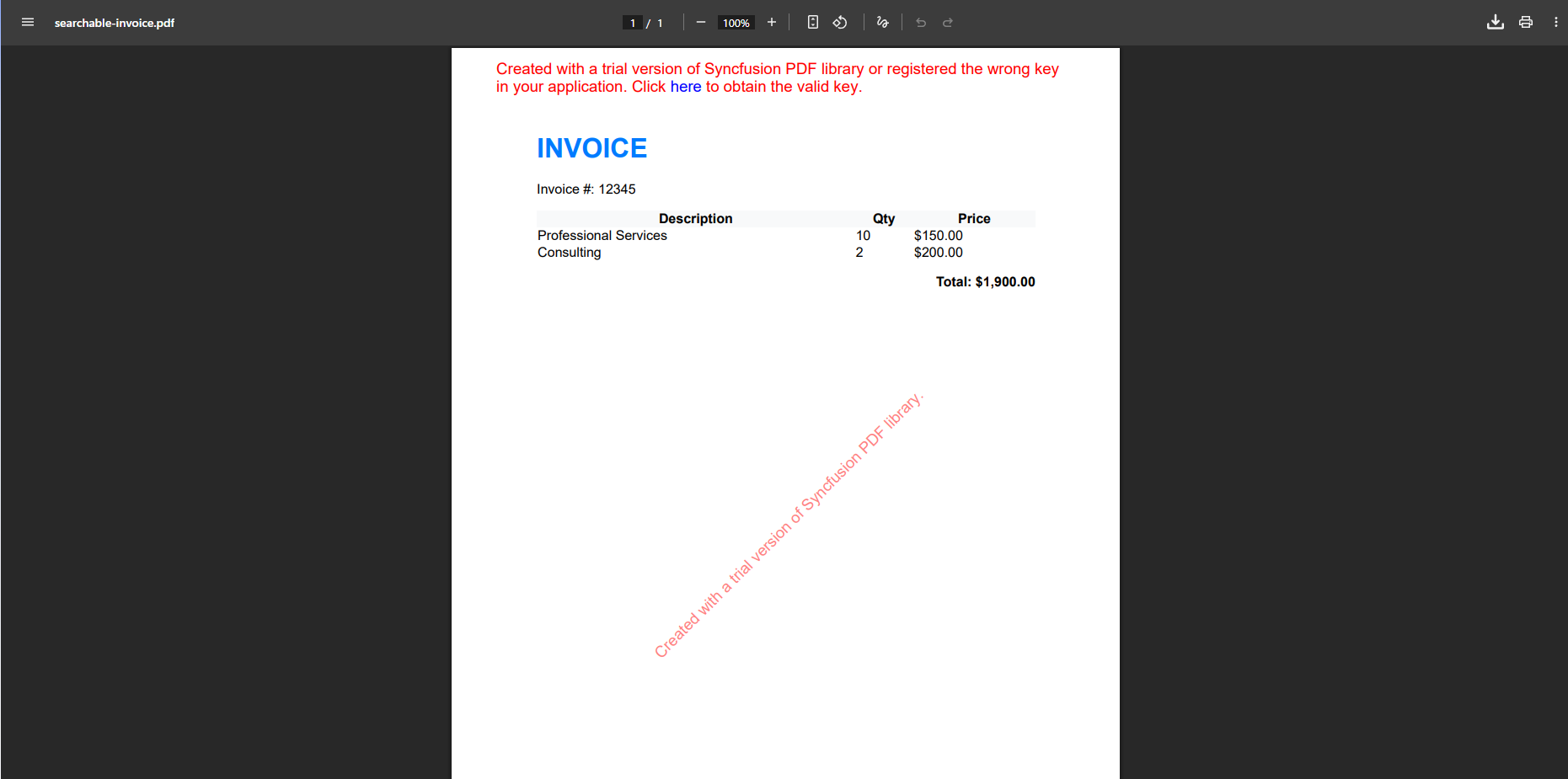 Output for Syncfusion OCR