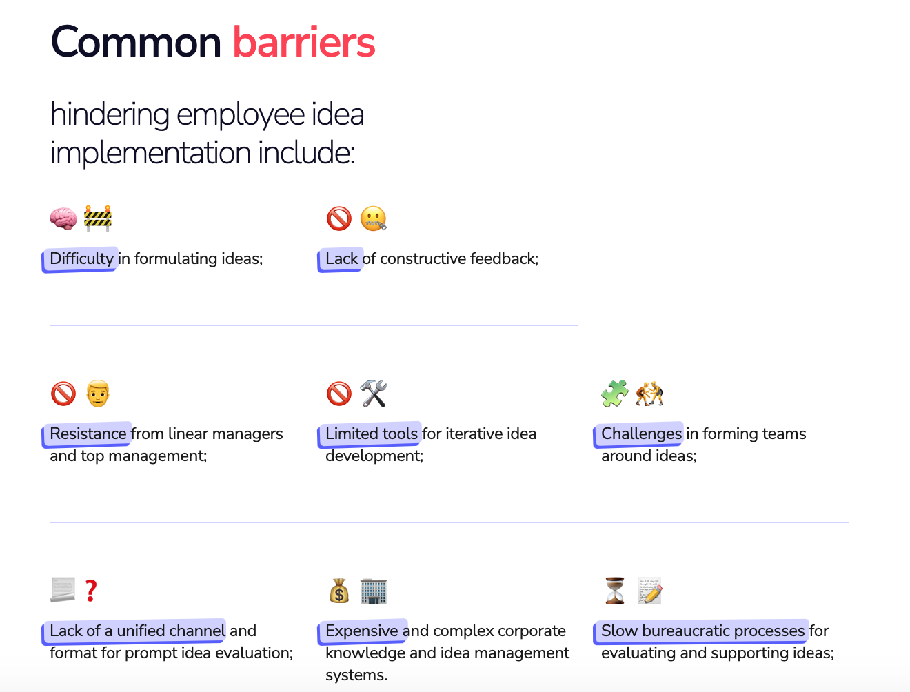 Common challenges with ideas implementation in large corporations