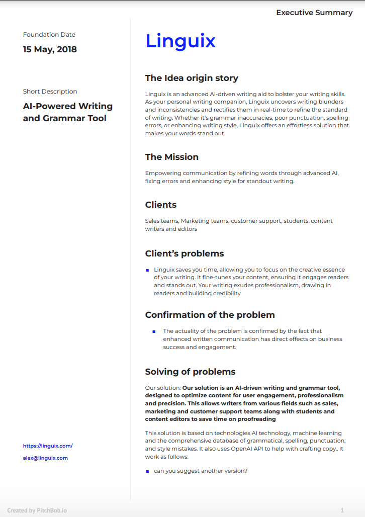 A summary file mailed out to clients after they complete the questionaire