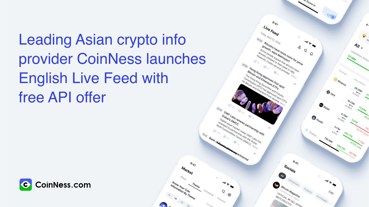 Leading Asian Crypto Info Provider CoinNess launches English Live Feed With Free API Offer