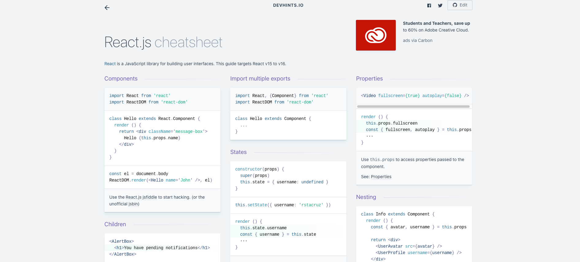 React.js cheatsheet