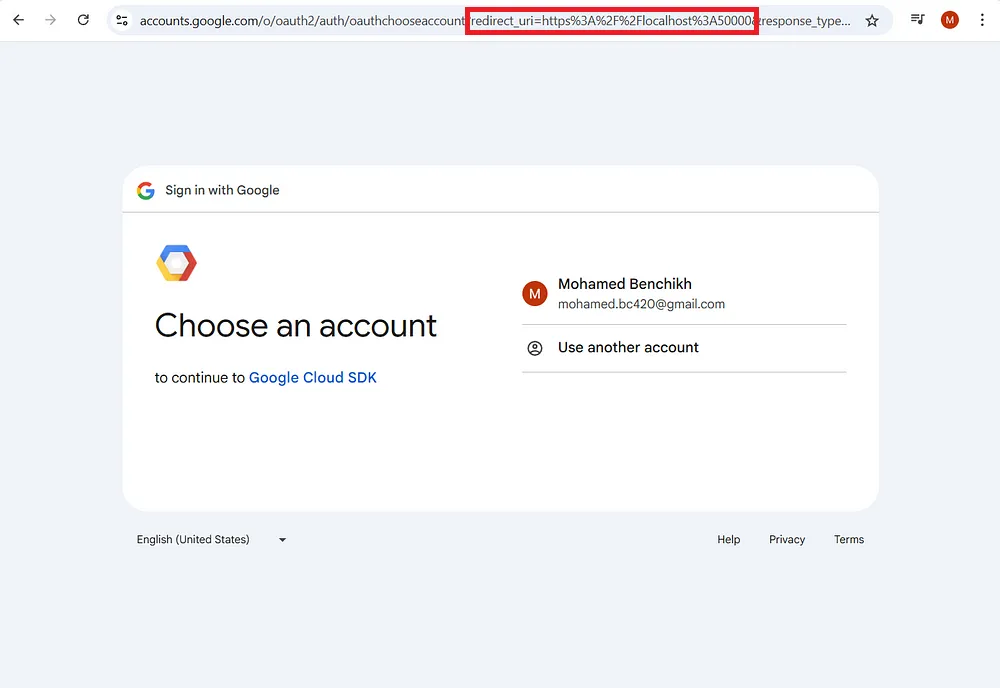 Figure 5: OAuth flow triggered by gcloud