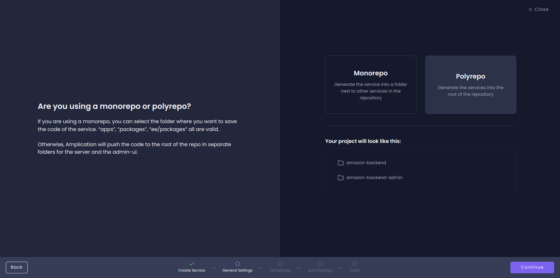 amplication polyrepo selection