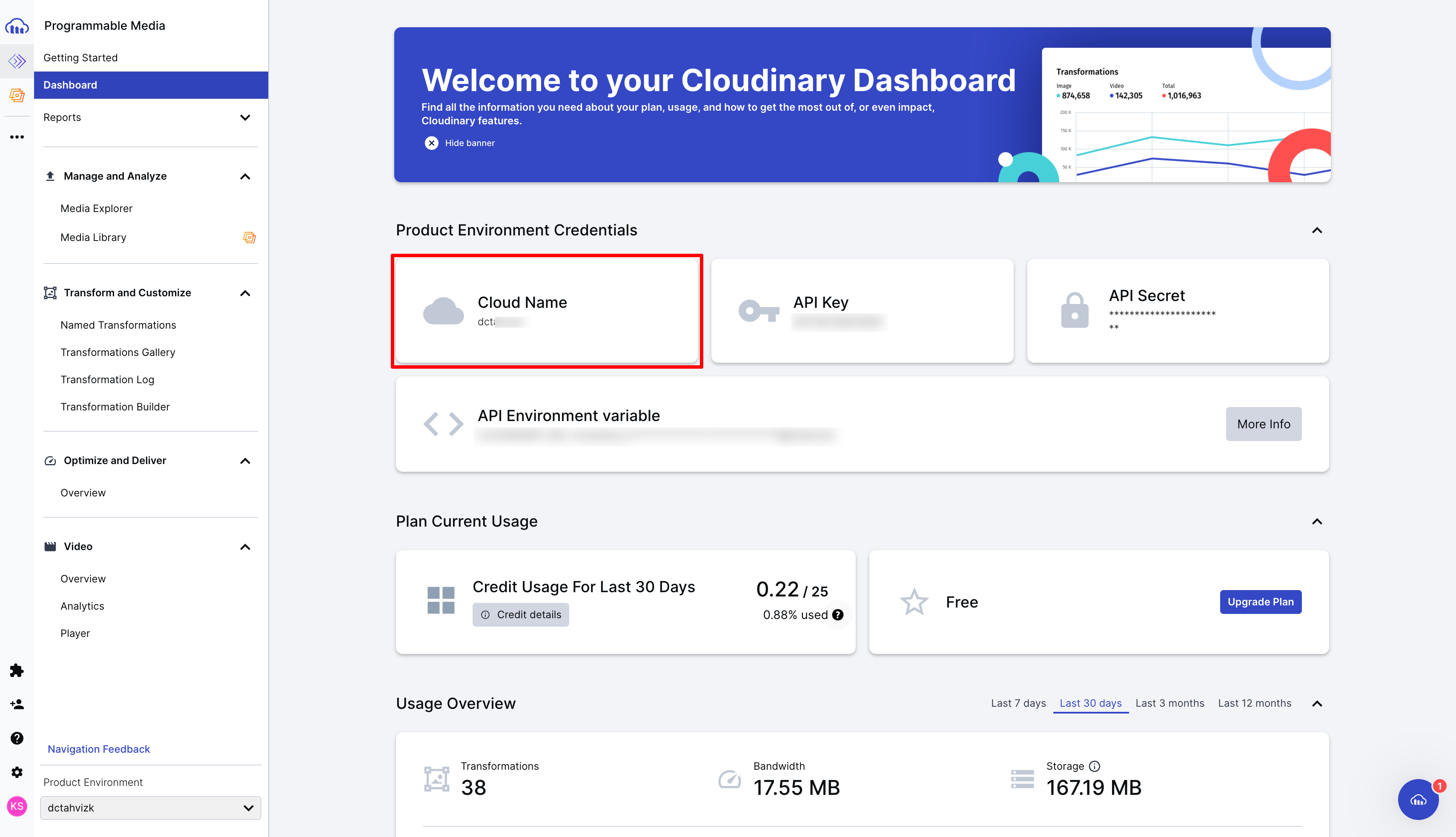 Cloudinary Dashboard