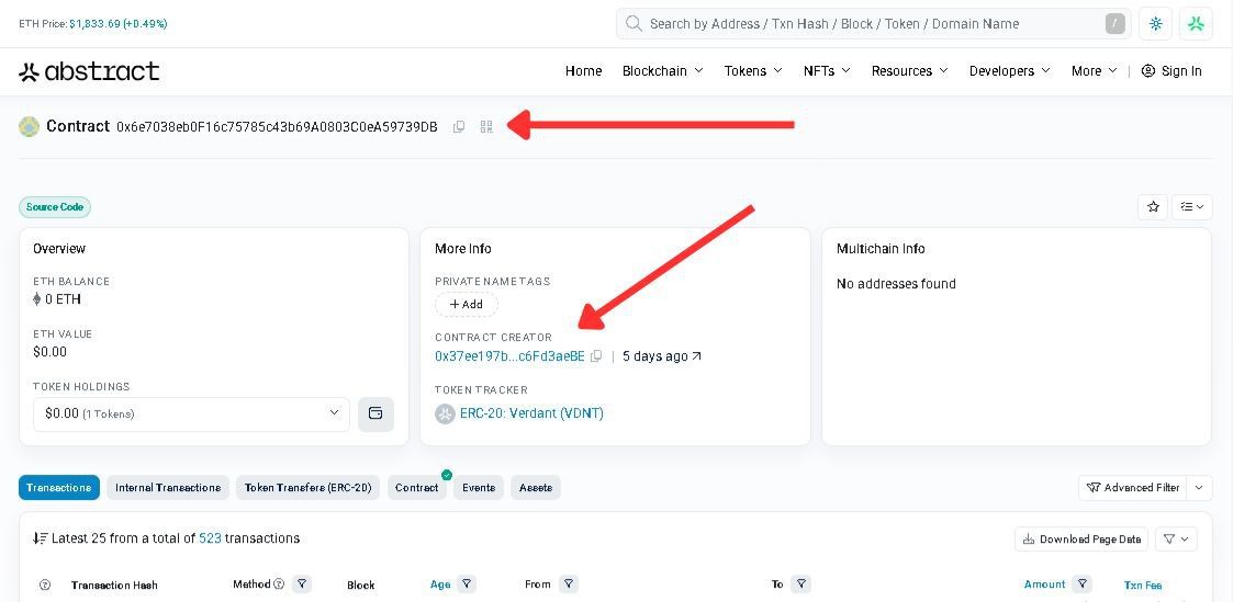 Contract overview page