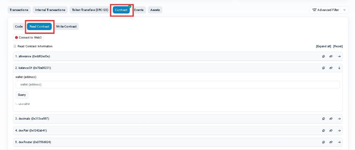 "Read Contract" interface