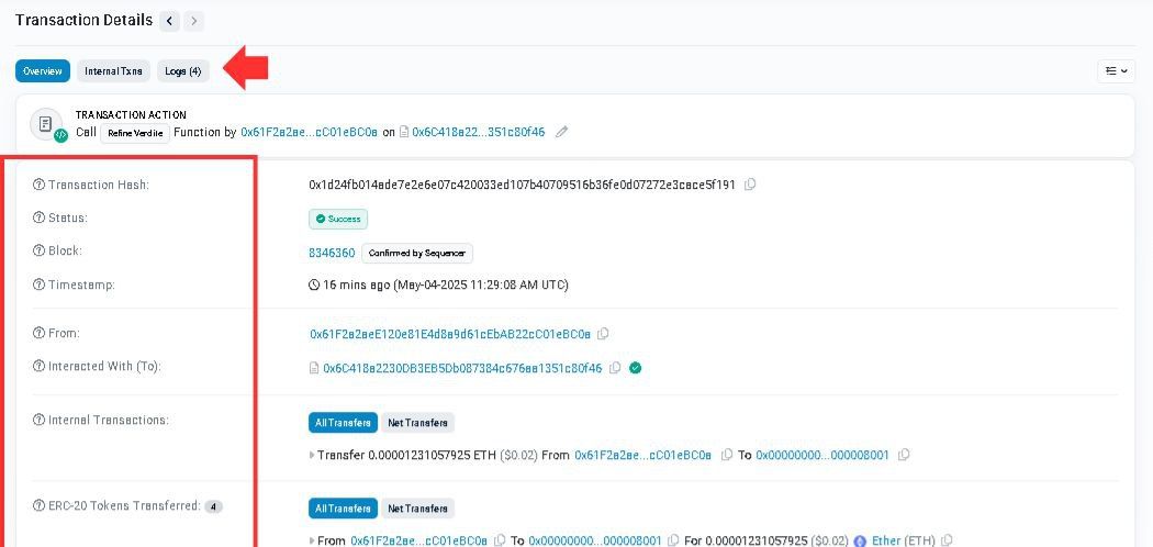 A transaction details page