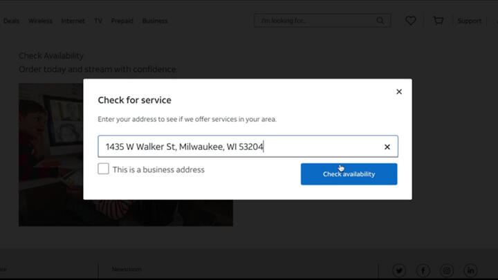 Checking for AT&T internet plans from its website by copying and pasting an address from a random sample we generated using USPS. Source: The Markup, AT&T