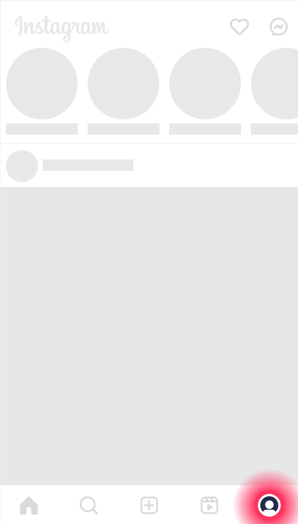 A wireframe of the Instagram app.