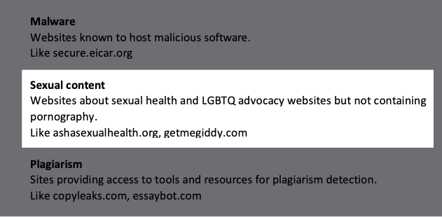 The “sexual content” category for the web filter Securly.
