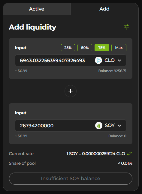 Adding liquidity on Sloth Finance based on Uniswap v2 (CPMM) protocol