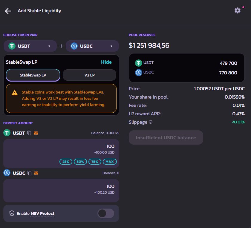 Adding liquidity to a pool based on the StableSwap protocol on PancakeSwap