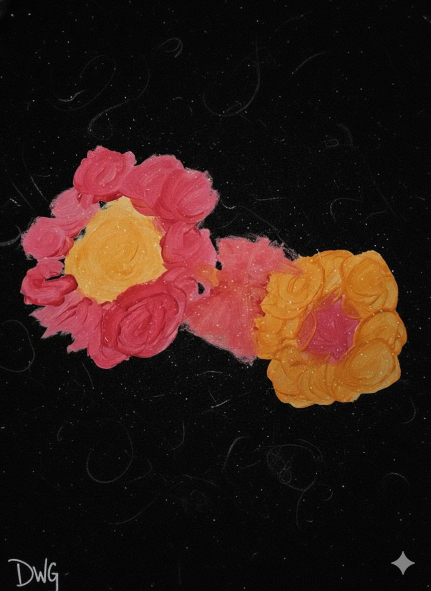 An abstract piece representing connection, painted while listening to jazz.