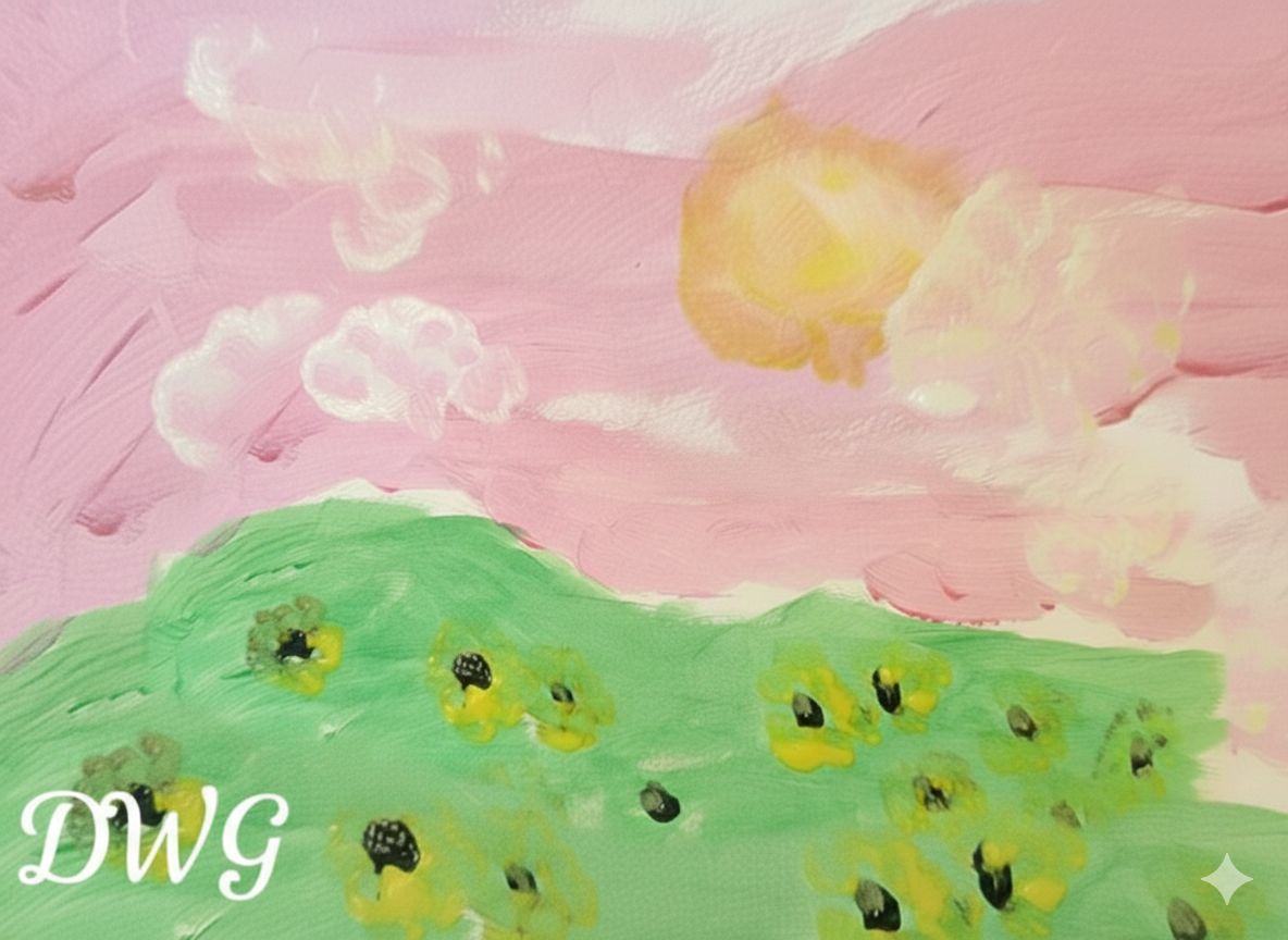 A textured landscape inspired by childhood memories of Bob Ross.